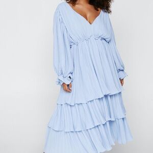 Plus Size Plisse Tiered Midi Dress